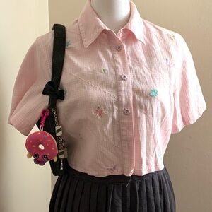 Pink Floral Button Down Shirt with Pointed Collar